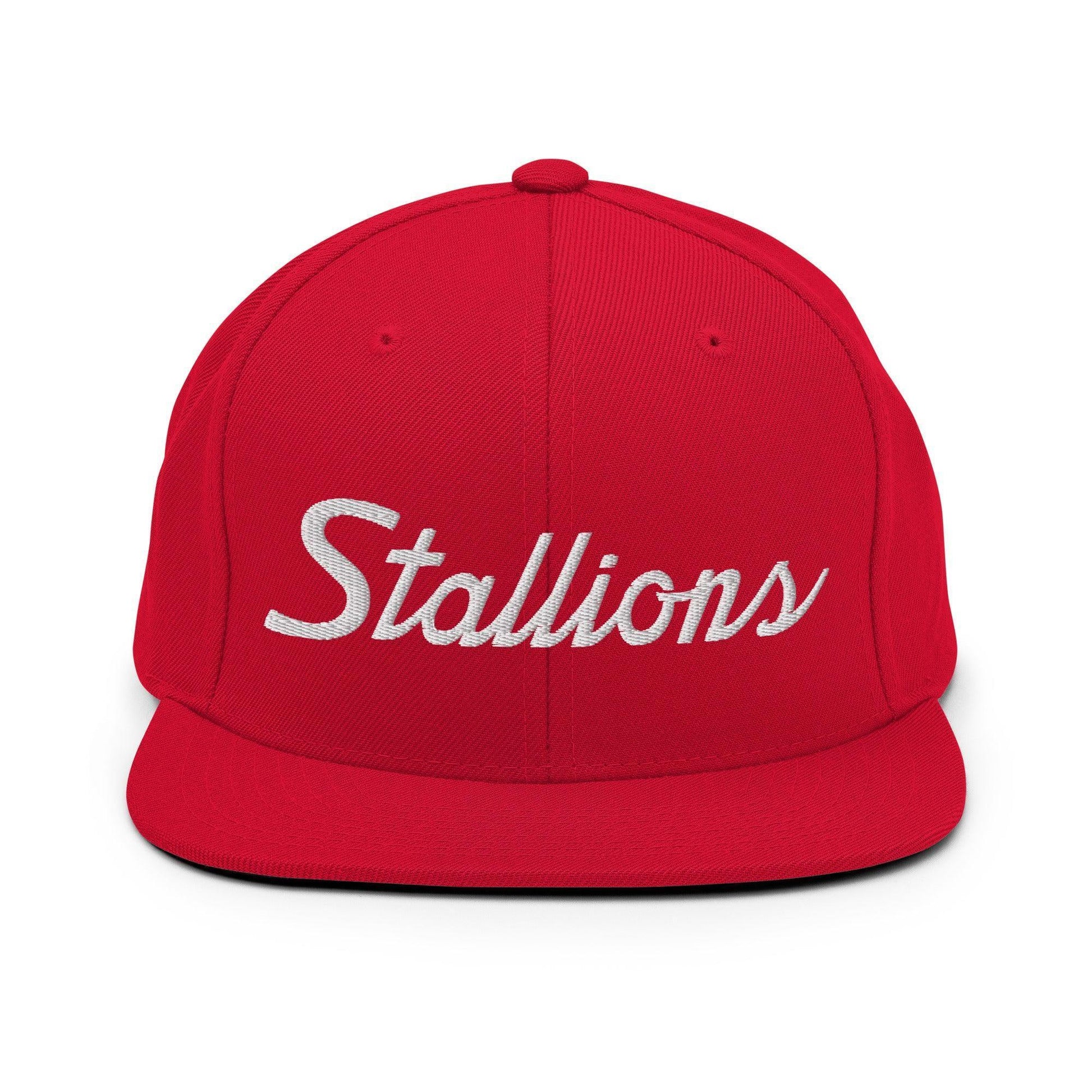 Stallions School Mascot Script Snapback Hat Red