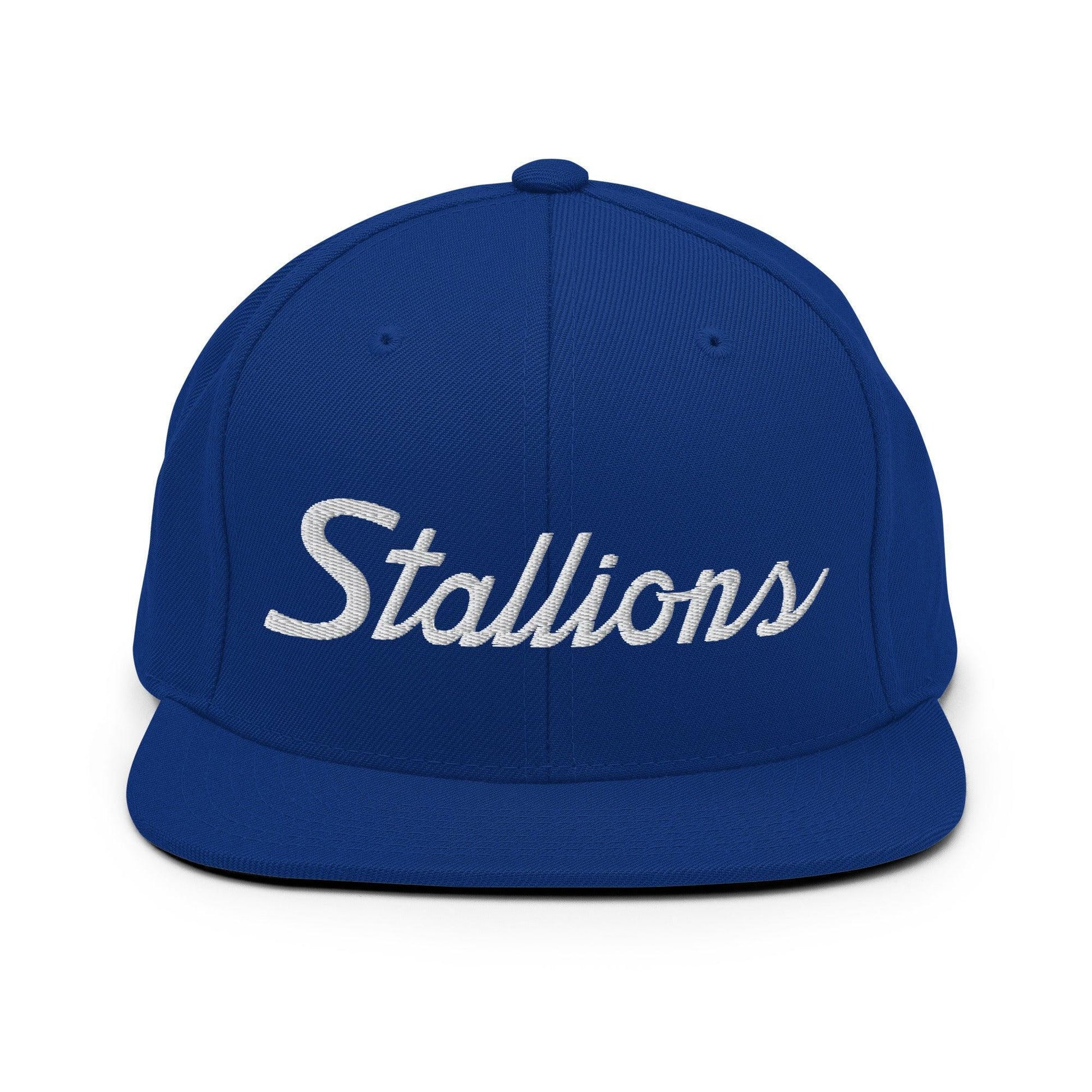 Stallions School Mascot Script Snapback Hat Royal Blue