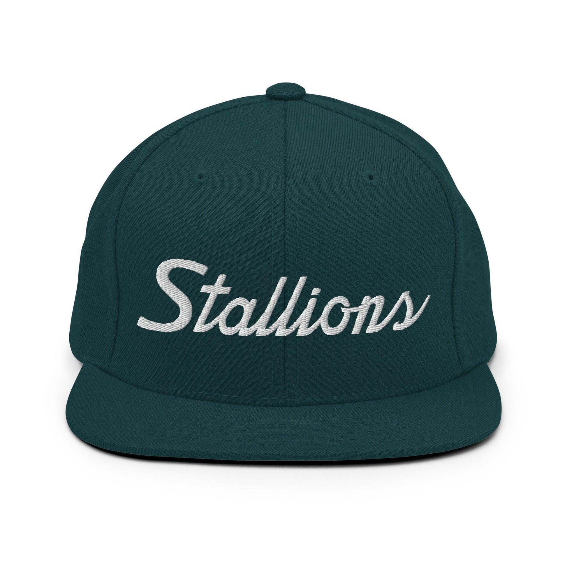 Stallions School Mascot Script Snapback Hat Spruce