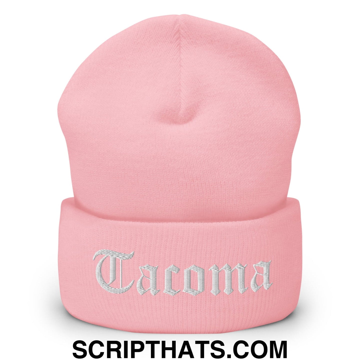 Tacoma Old English Embroidered Knit Cuffed Beanie Baby Pink