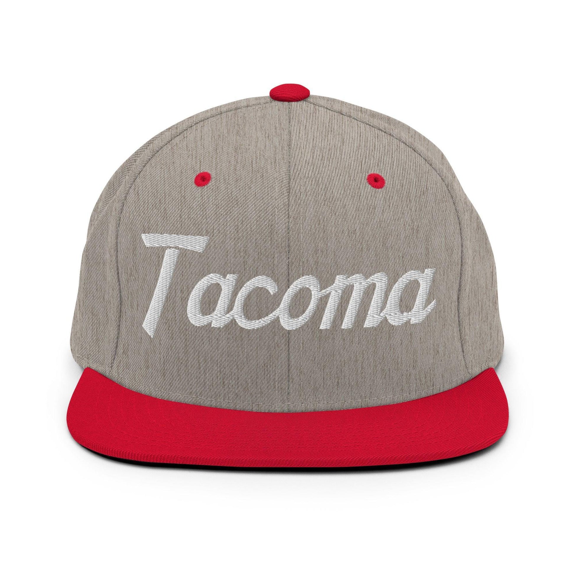 Tacoma Script Snapback Hat Heather Grey/ Red