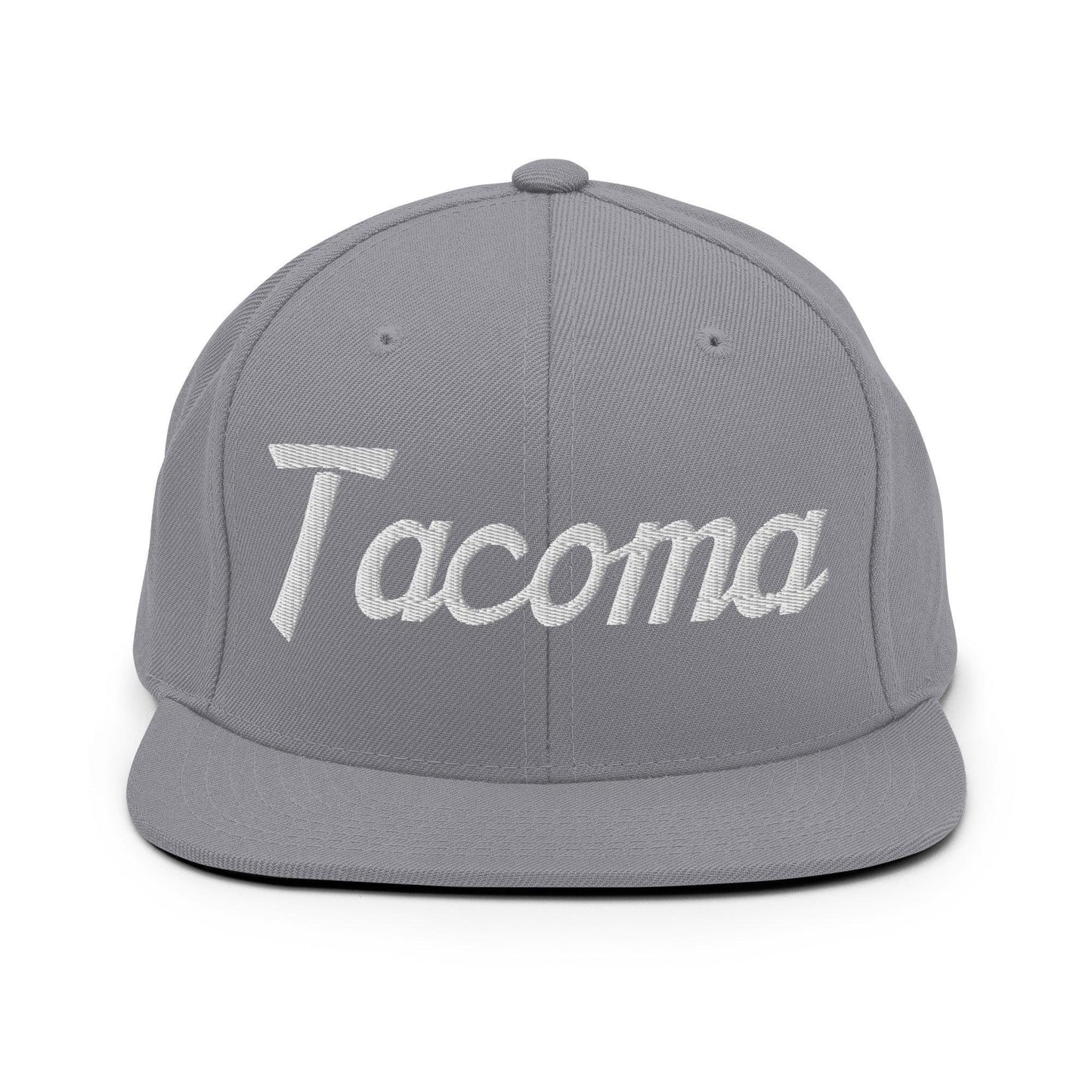 Tacoma Script Snapback Hat Silver