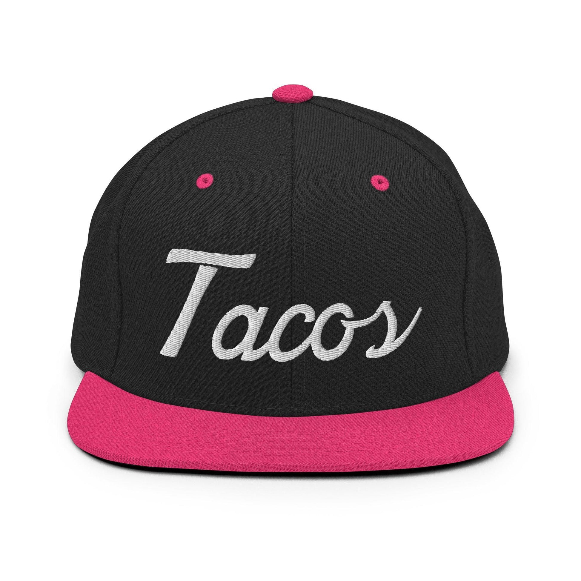 Tacos II Script Snapback Hat Black/ Neon Pink