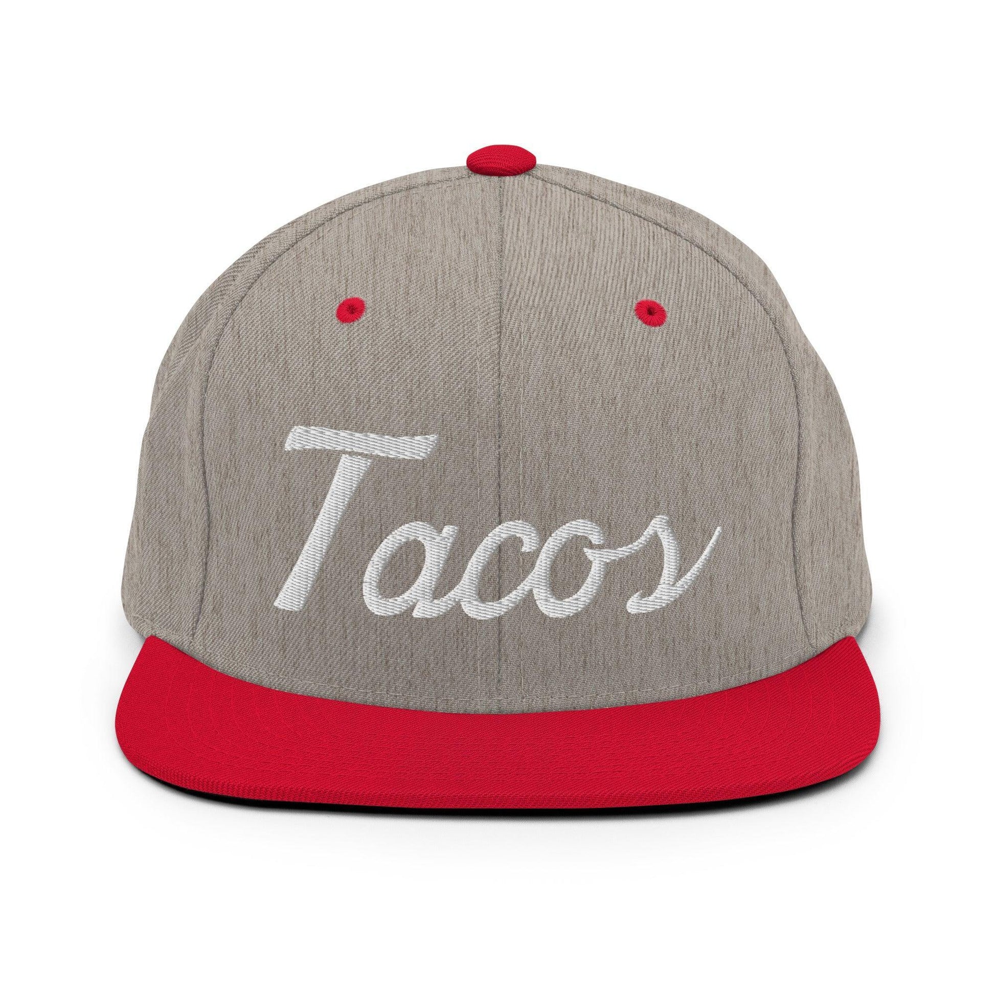 Tacos II Script Snapback Hat Heather Grey/ Red