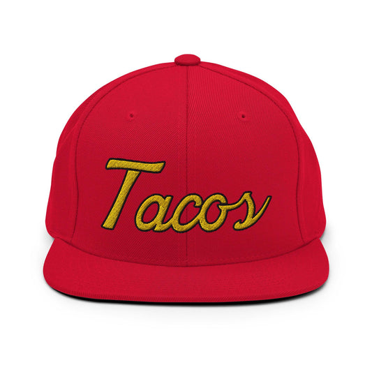 Tacos Script Snapback Hat Red