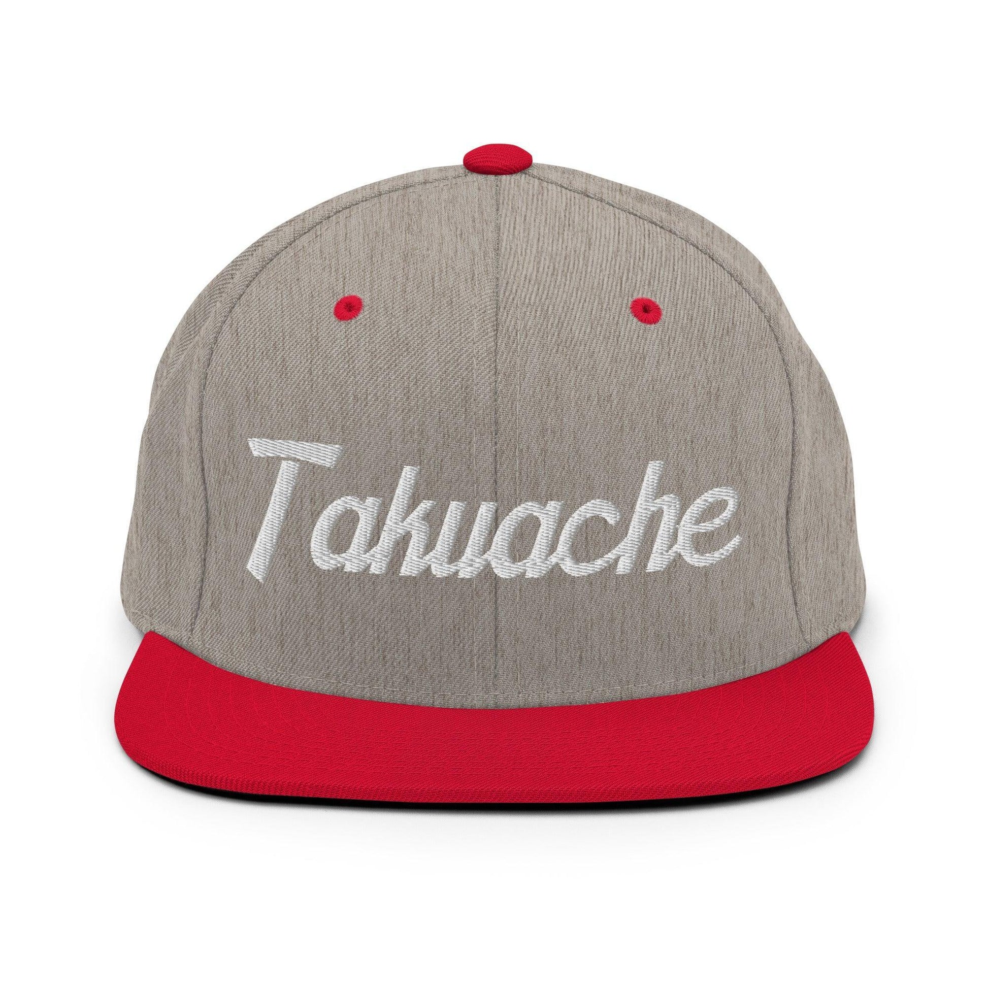 Takuache II Script Snapback Hat Heather Grey/ Red