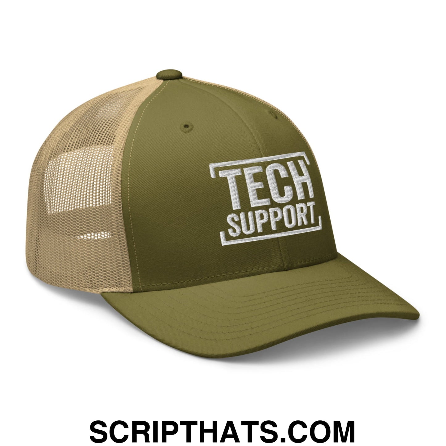 Tech Support Embroidered Mesh Trucker Hat Moss Khaki