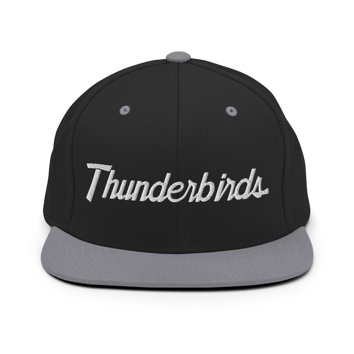 Thunderbirds School Mascot Script Snapback Hat Black/ Silver