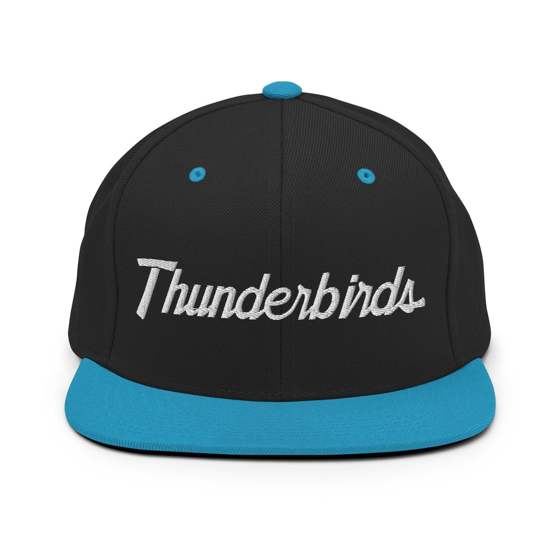 Thunderbirds School Mascot Script Snapback Hat Black/ Teal