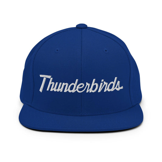 Thunderbirds School Mascot Script Snapback Hat Royal Blue