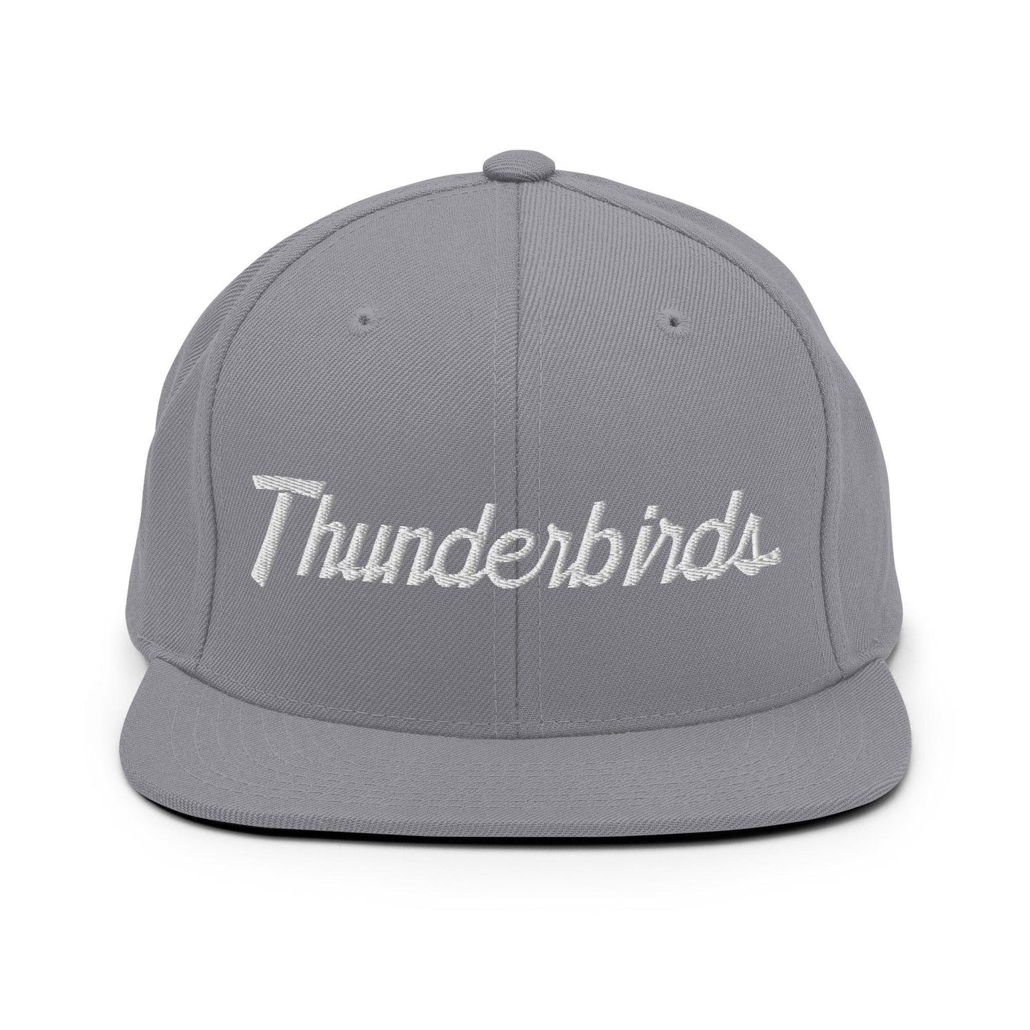 Thunderbirds School Mascot Script Snapback Hat Silver