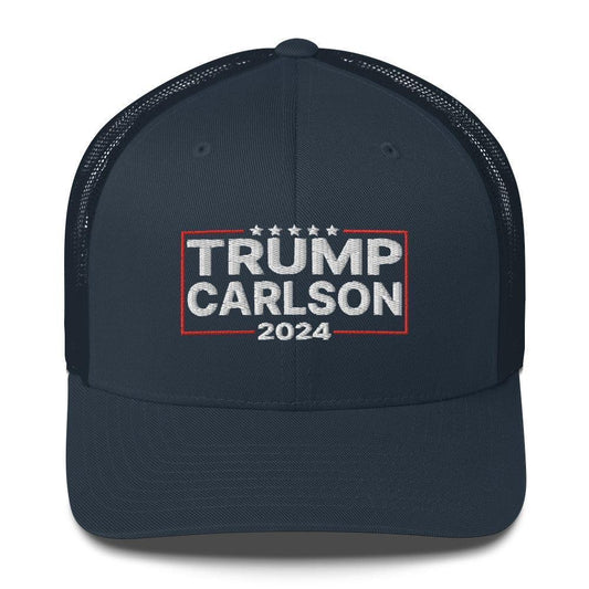 Trump Carlson 2024 Snapback Trucker Hat Navy