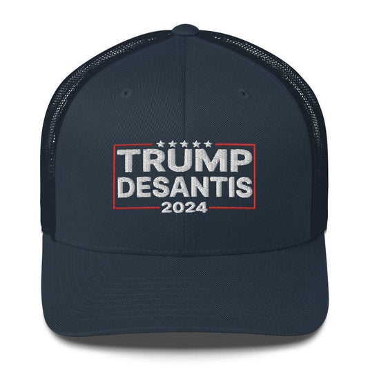 Trump DeSantis 2024 Snapback Trucker Hat Navy