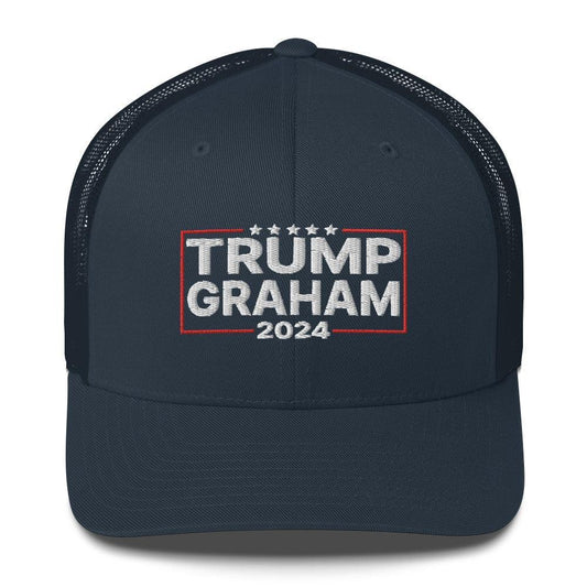 Trump Graham 2024 Snapback Trucker Hat Navy