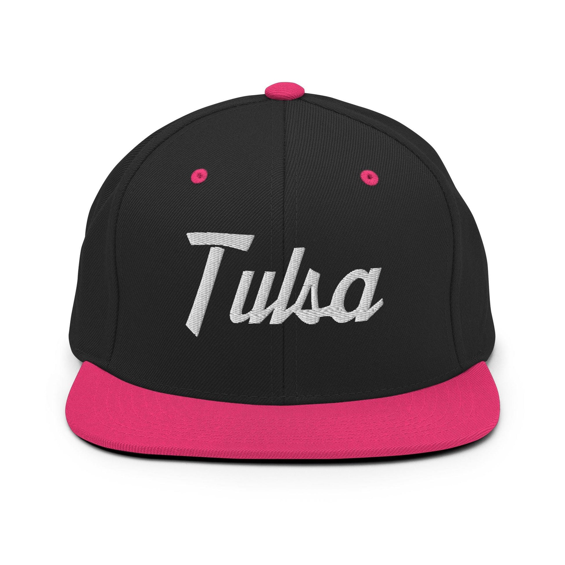 Tulsa Script Snapback Hat Black/ Neon Pink