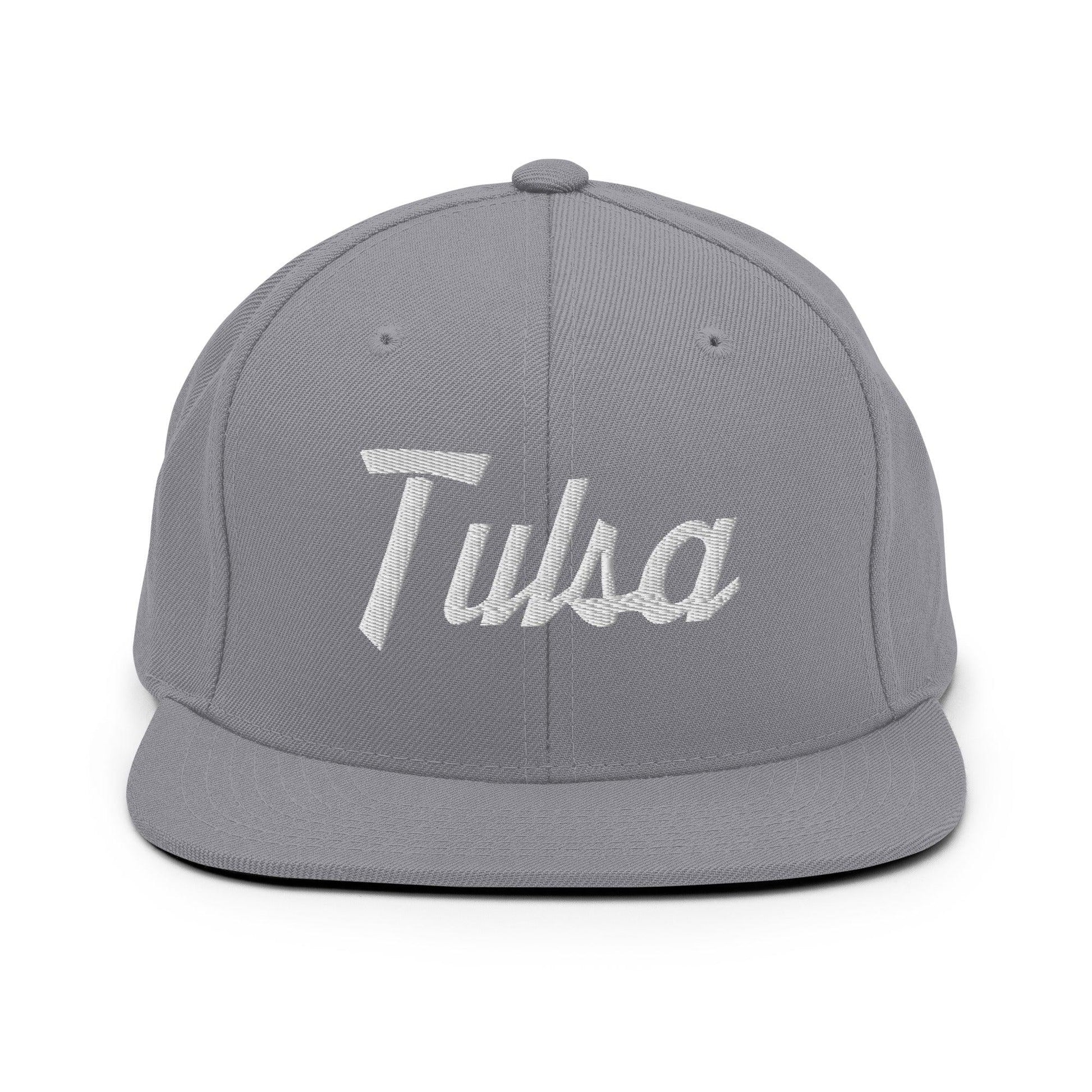 Tulsa Script Snapback Hat Silver