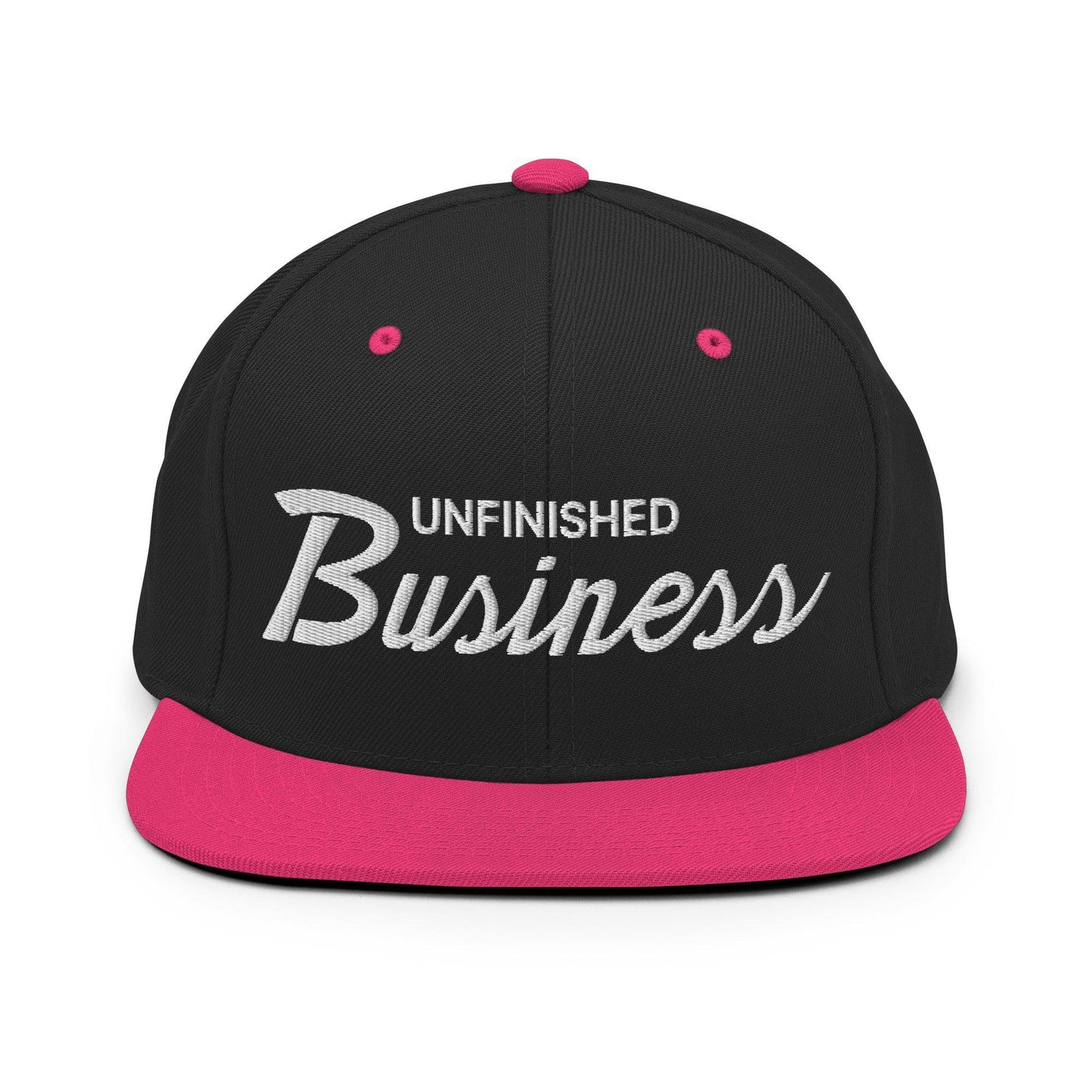Unfinished Business Script Snapback Hat Black/ Neon Pink