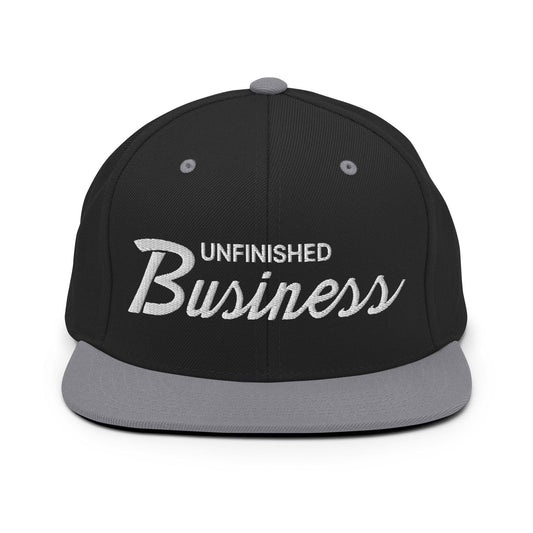 Unfinished Business Script Snapback Hat Black/ Silver