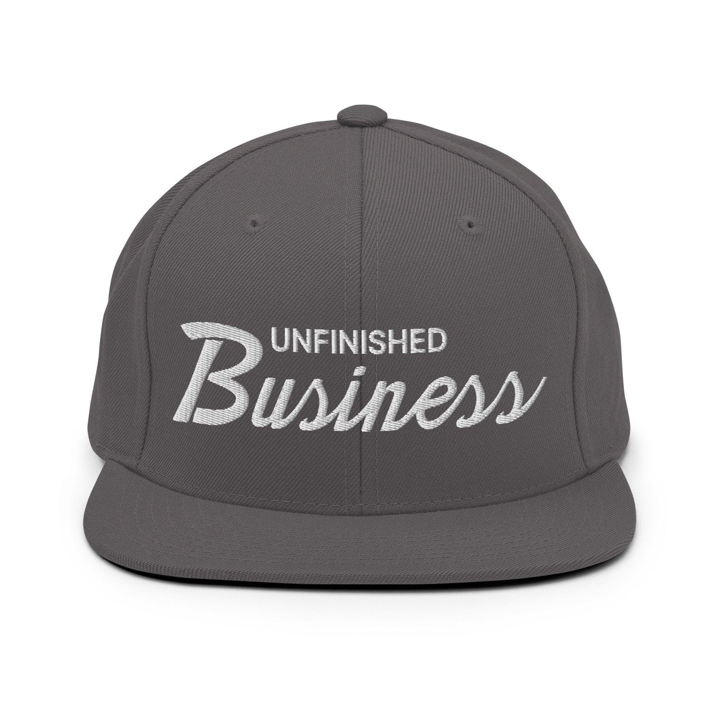Unfinished Business Script Snapback Hat Dark Grey