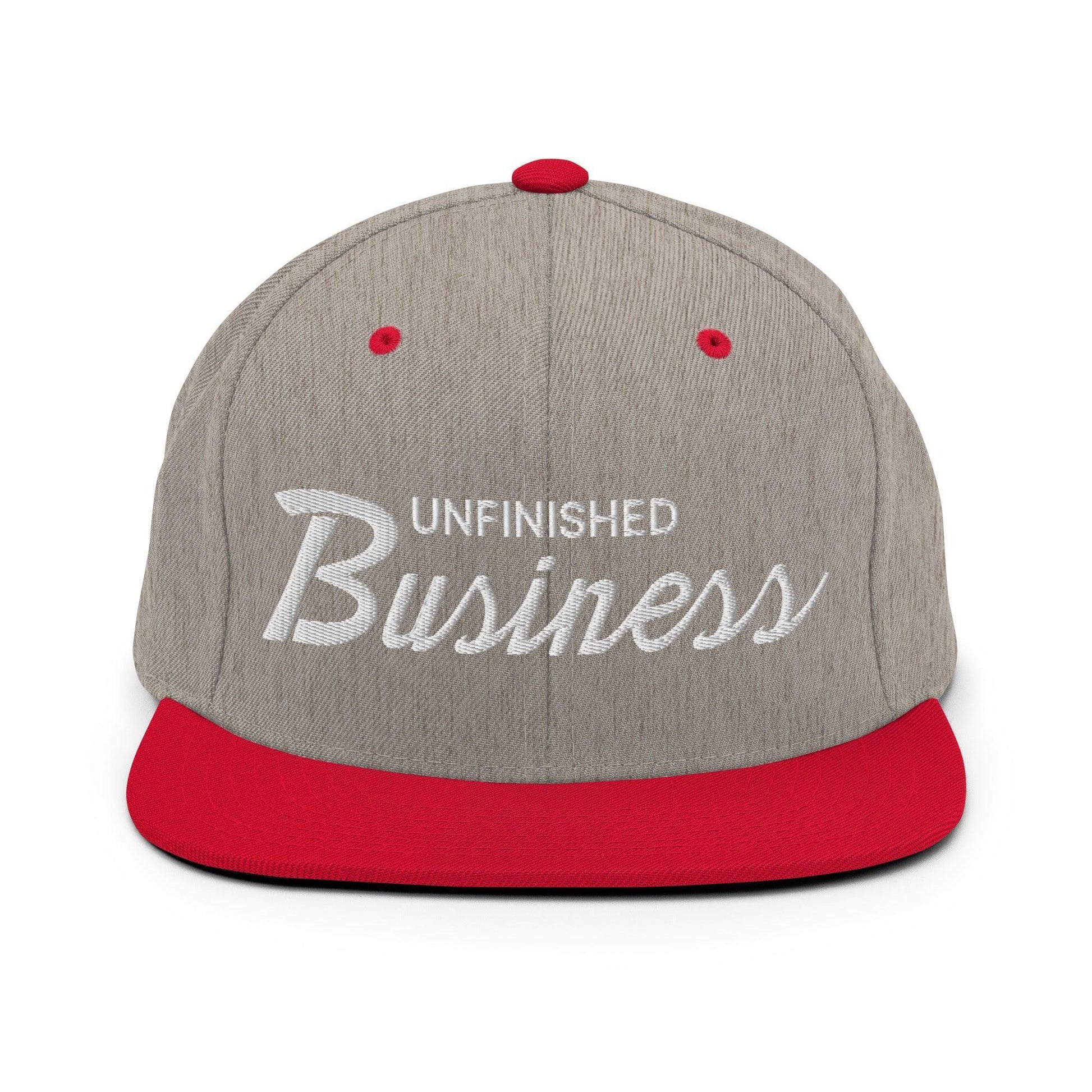 Unfinished Business Script Snapback Hat Heather Grey/ Red