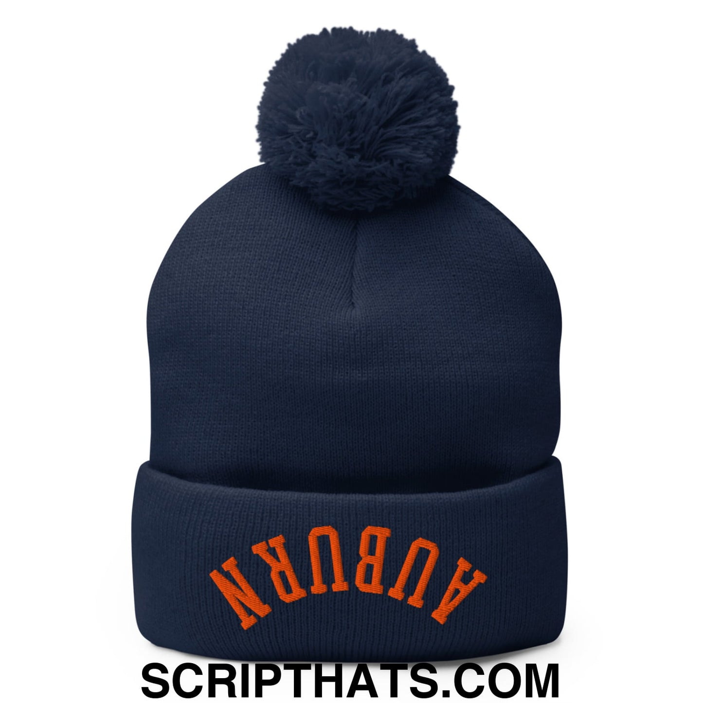 Upside Down Auburn Embroidered Knit Pom Pom Beanie Default Title