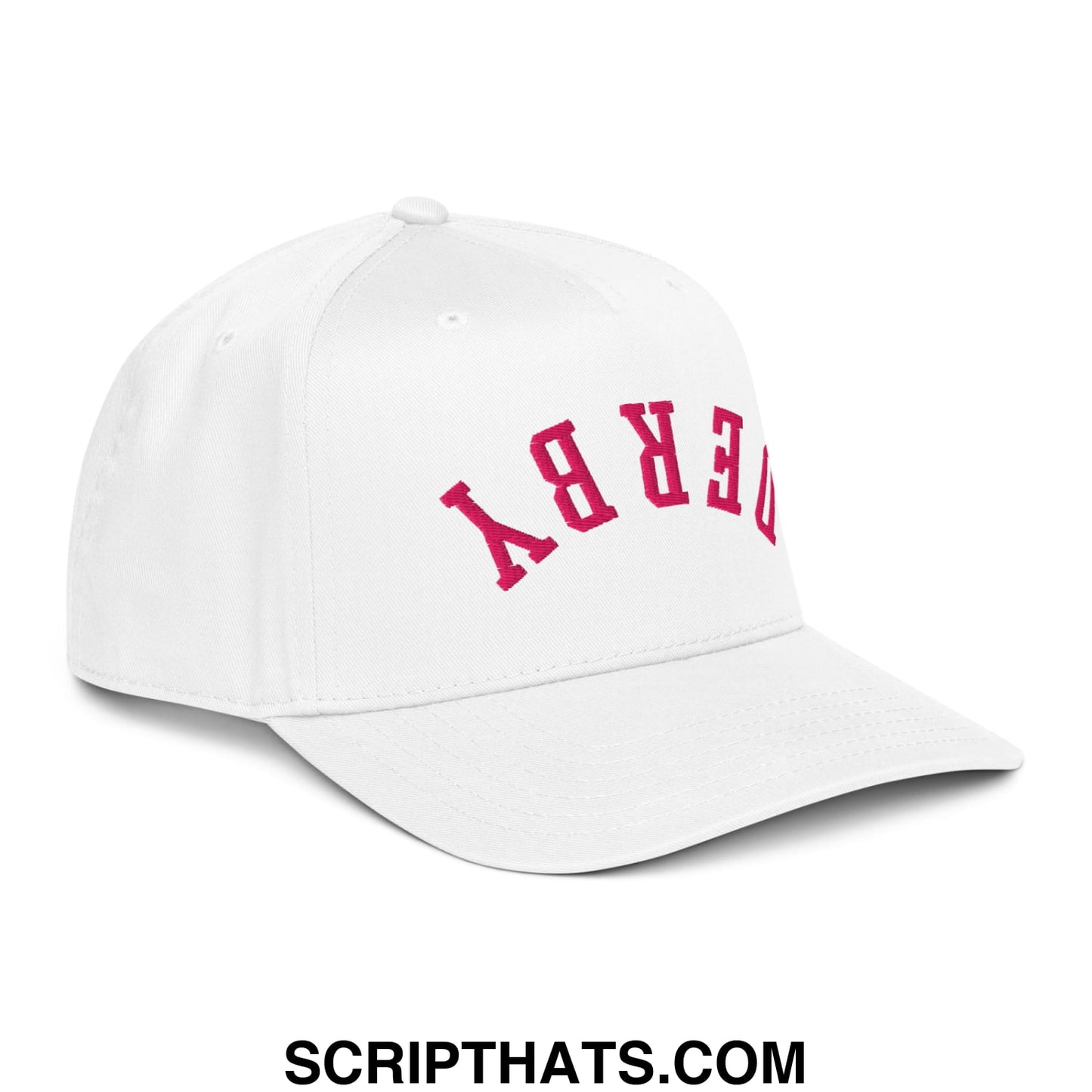 Upside Down Derby Embroidered Baseball Snapback Hat White