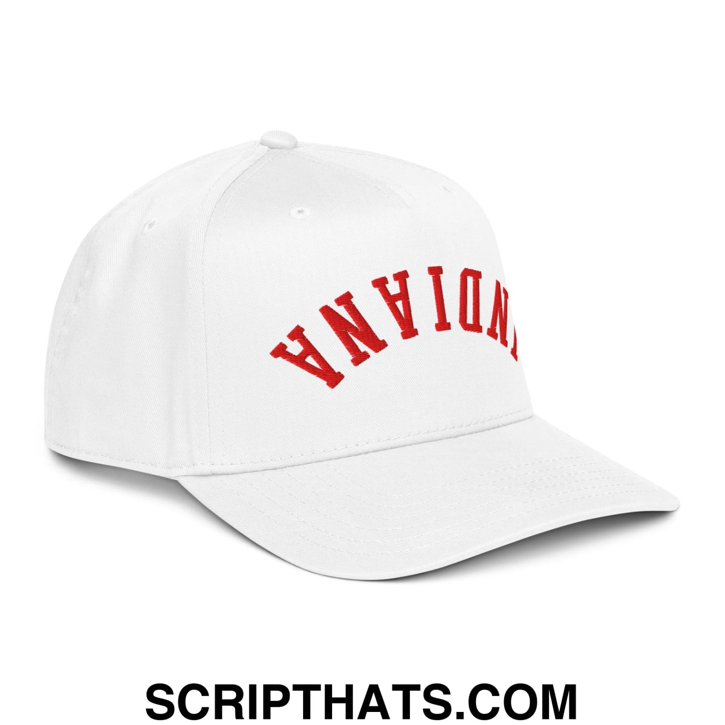 Upside Down Indiana Football Embroidered Baseball Snapback Hat White