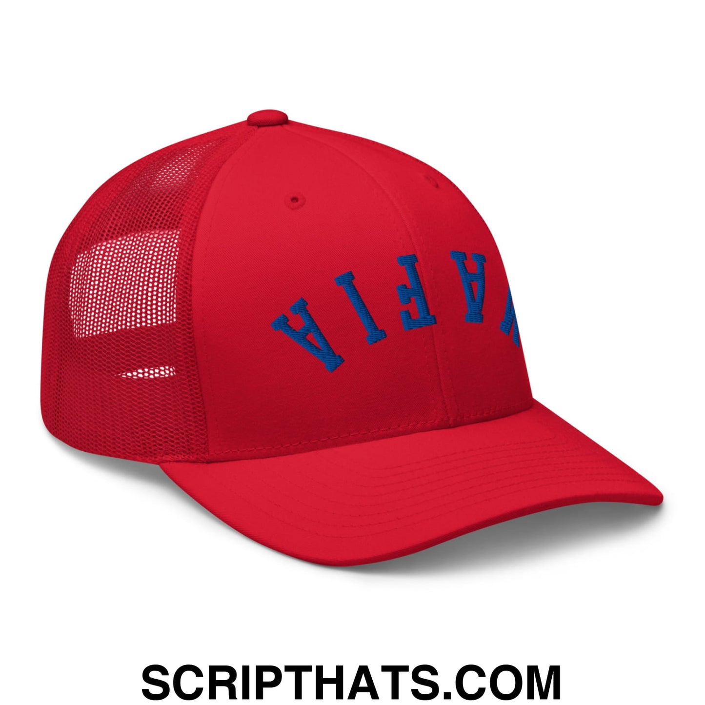 Upside Down Mafia Football Embroidered Mesh Trucker Hat Red