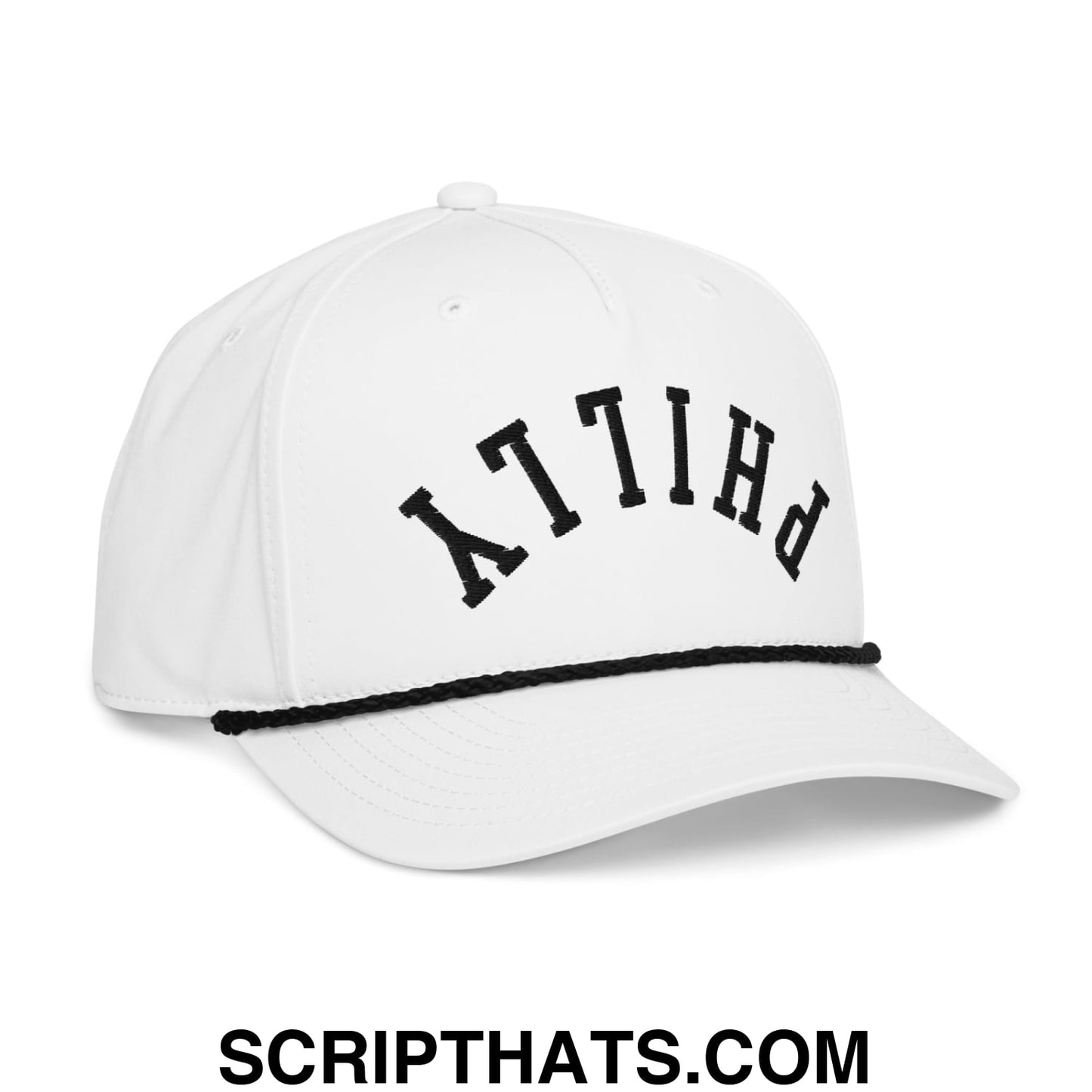Upside Down Philly Embroidered Rope Hat White Black