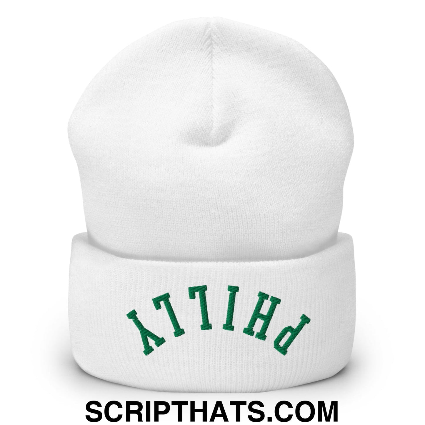 Upside Down Philly Football Embroidered Cuffed Knit Beanie White