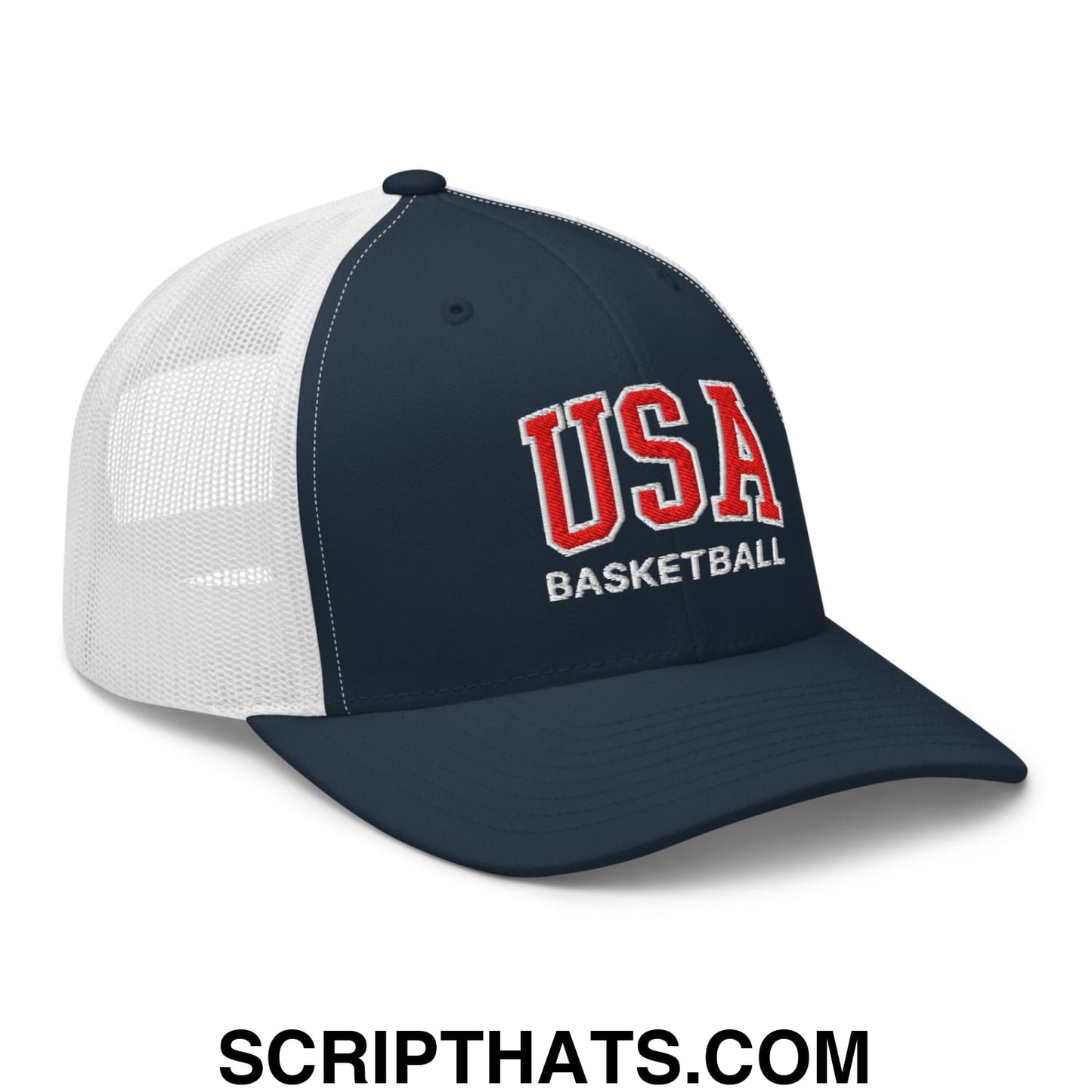 USA Basketball Olympics Embroidered Mesh Trucker Hat Navy White