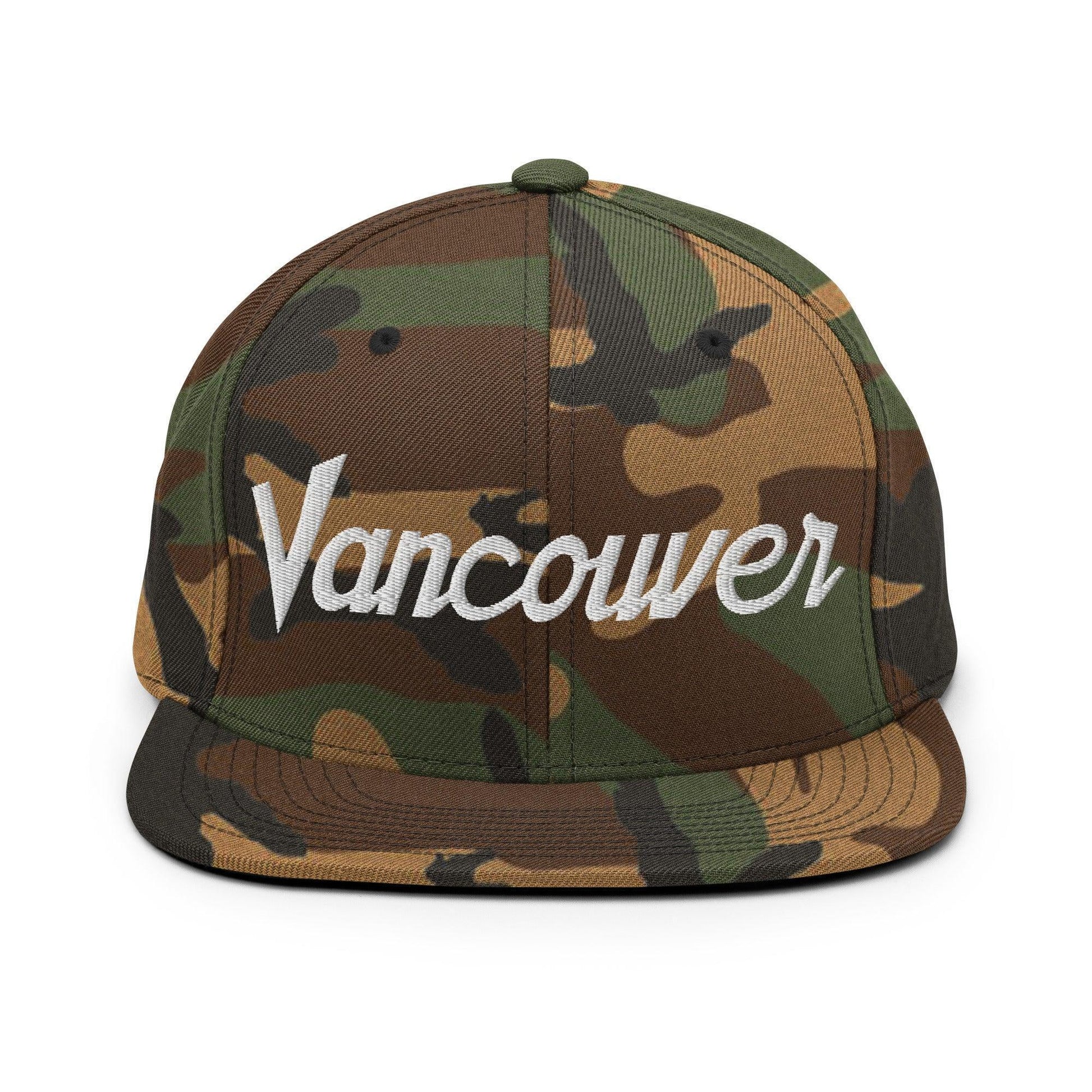 Vancouver Script Snapback Hat Green Camo