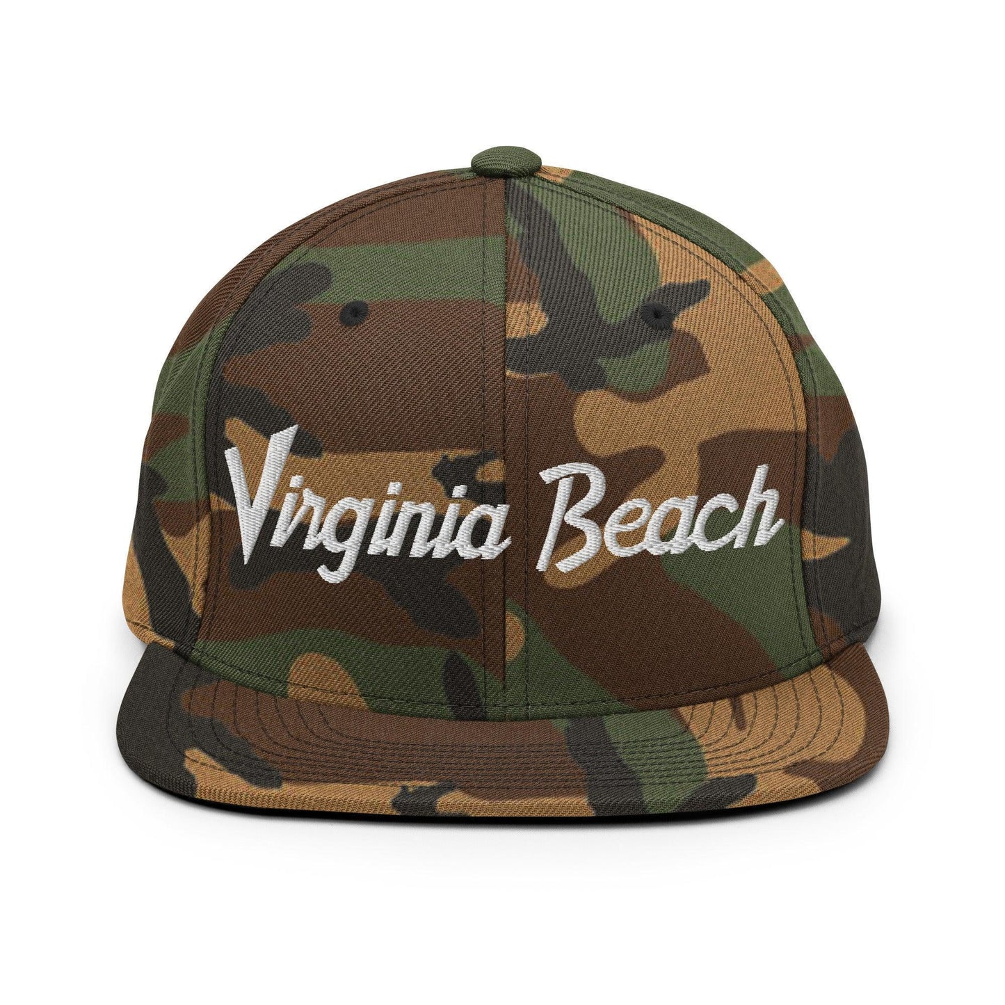 Virginia Beach Script Snapback Hat Green Camo