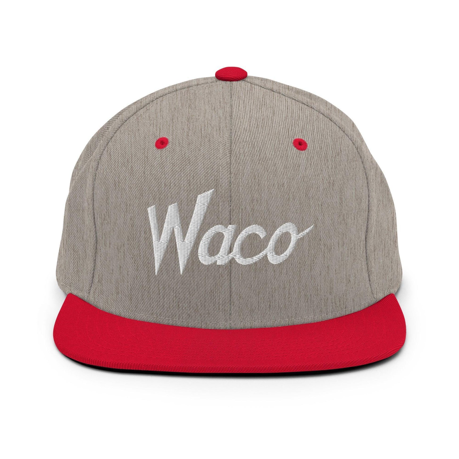 Waco Script Snapback Hat Heather Grey/ Red