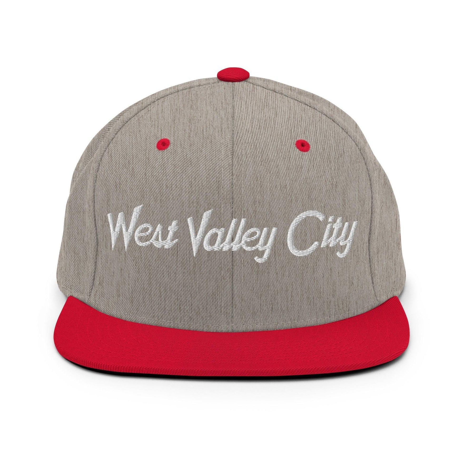 West Valley City Script Snapback Hat Heather Grey/ Red