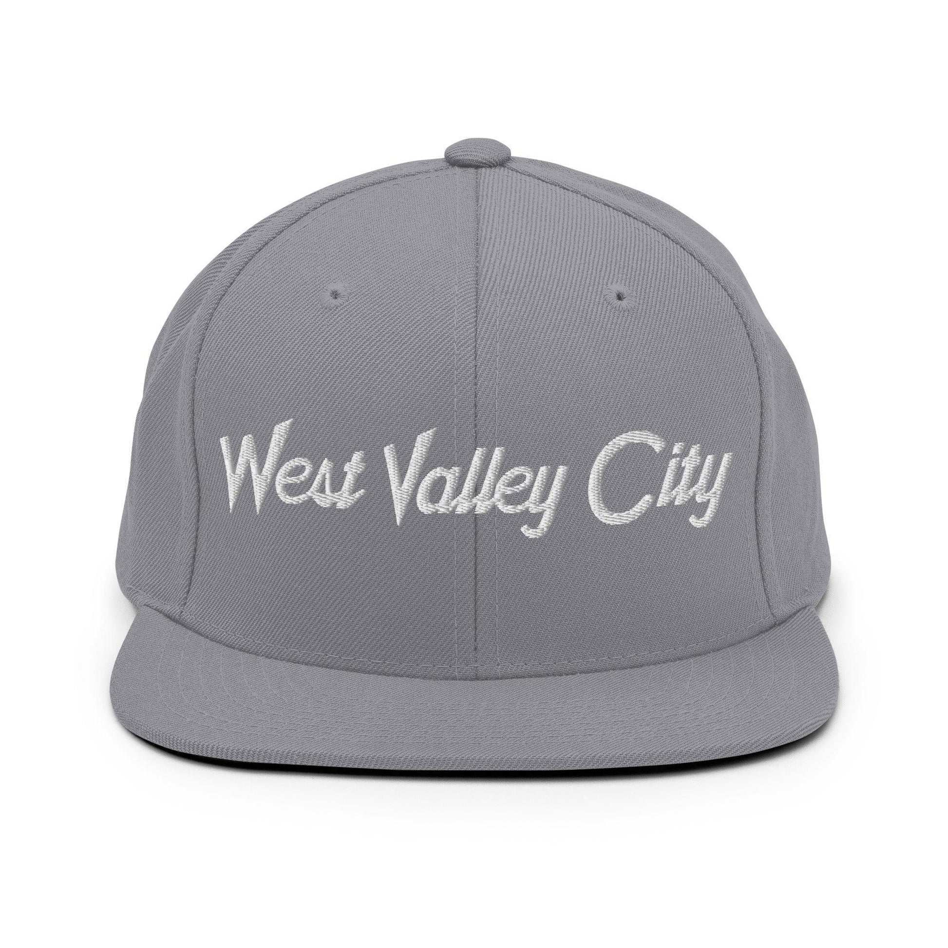 West Valley City Script Snapback Hat Silver