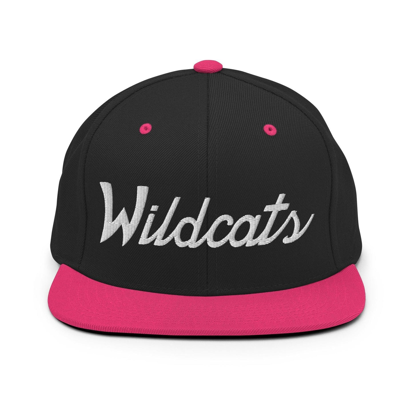 Wildcats School Mascot Script Snapback Hat Black/ Neon Pink