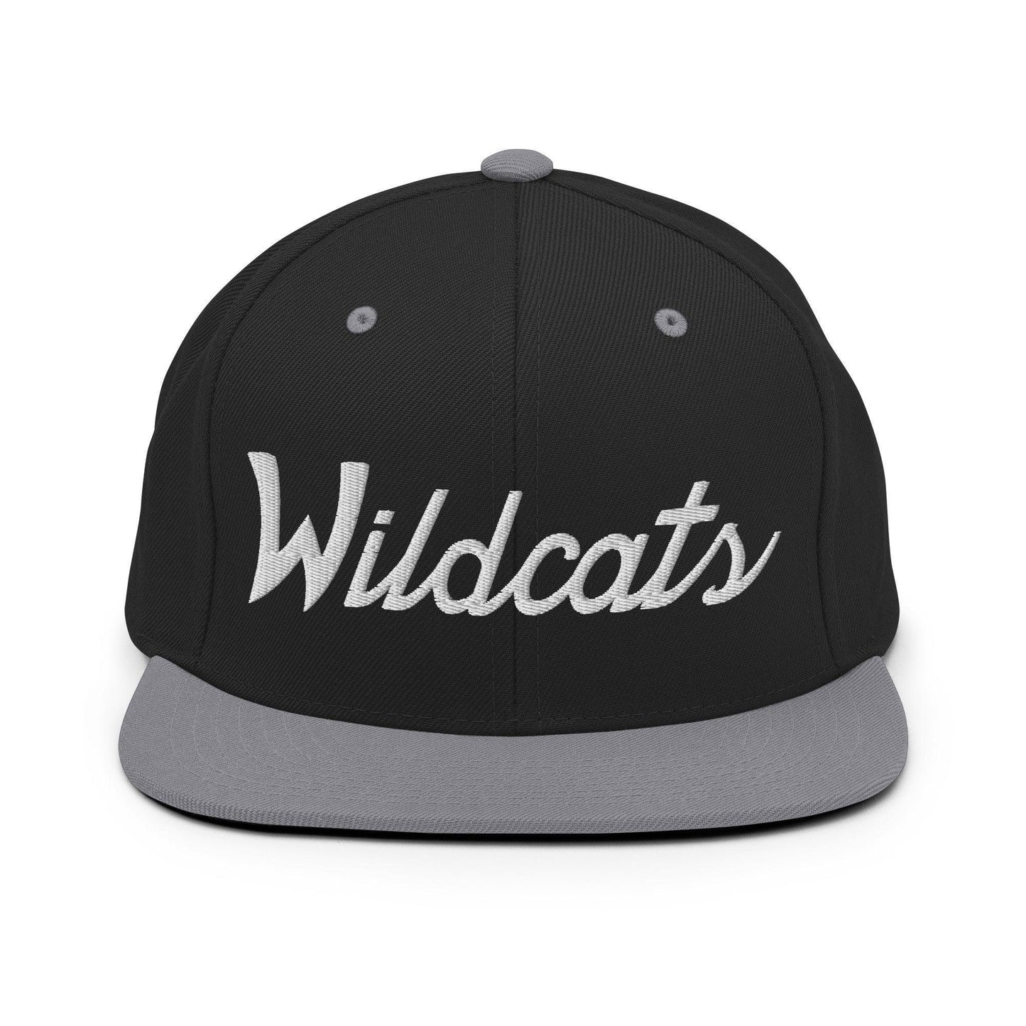 Wildcats School Mascot Script Snapback Hat Black/ Silver
