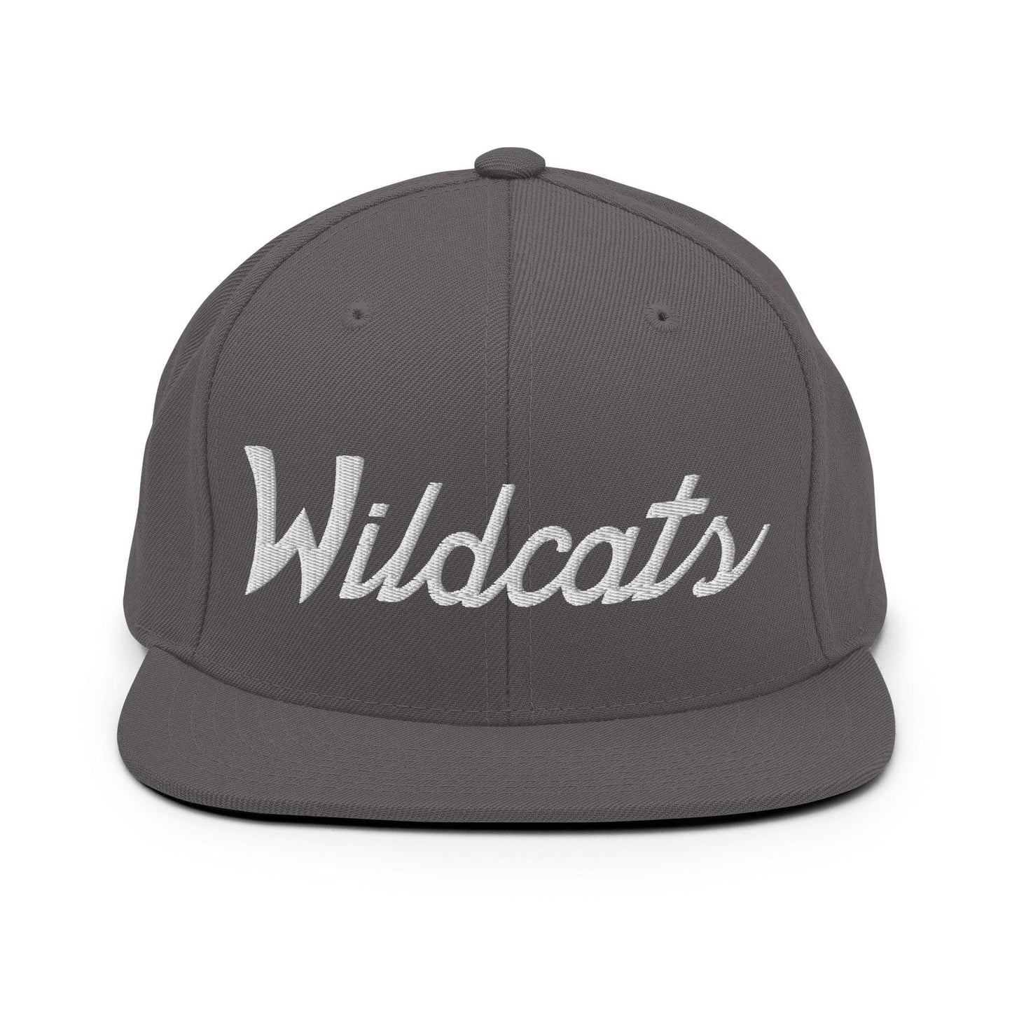 Wildcats School Mascot Script Snapback Hat Dark Grey