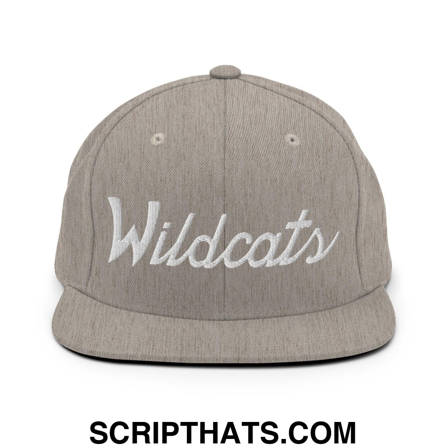 Wildcats School Mascot Script Snapback Hat Heather Grey