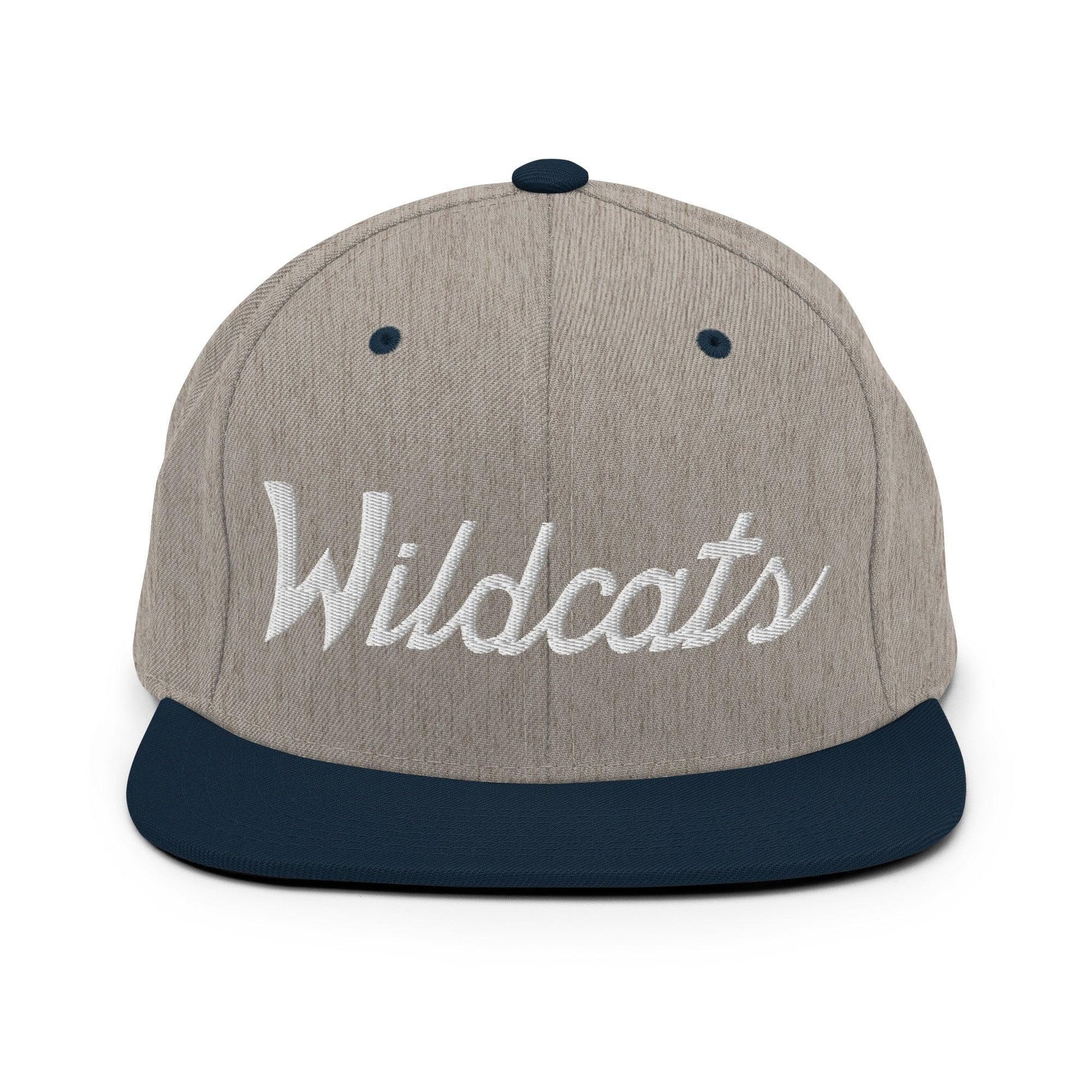 Wildcats School Mascot Script Snapback Hat Heather Grey/ Navy