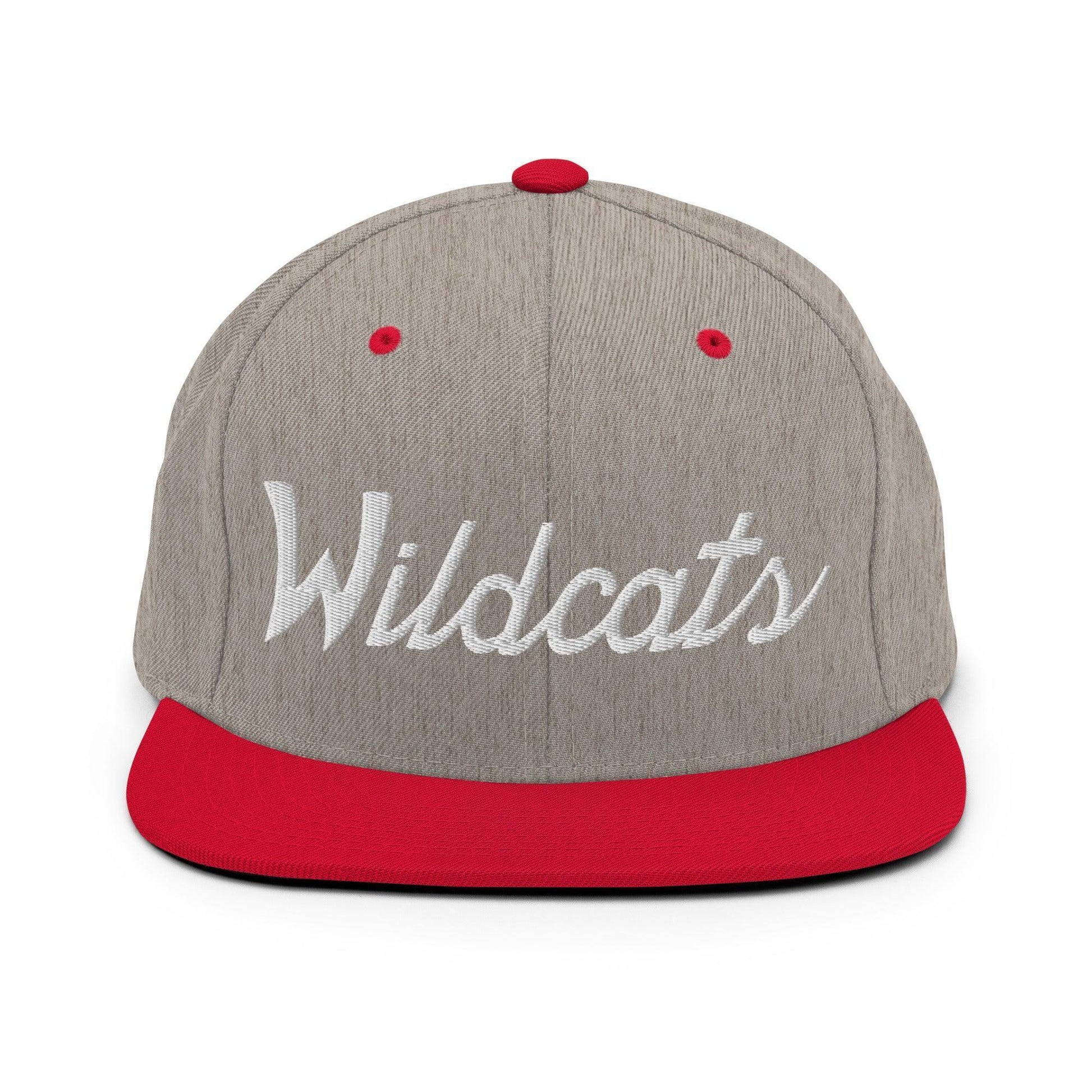 Wildcats School Mascot Script Snapback Hat Heather Grey/ Red