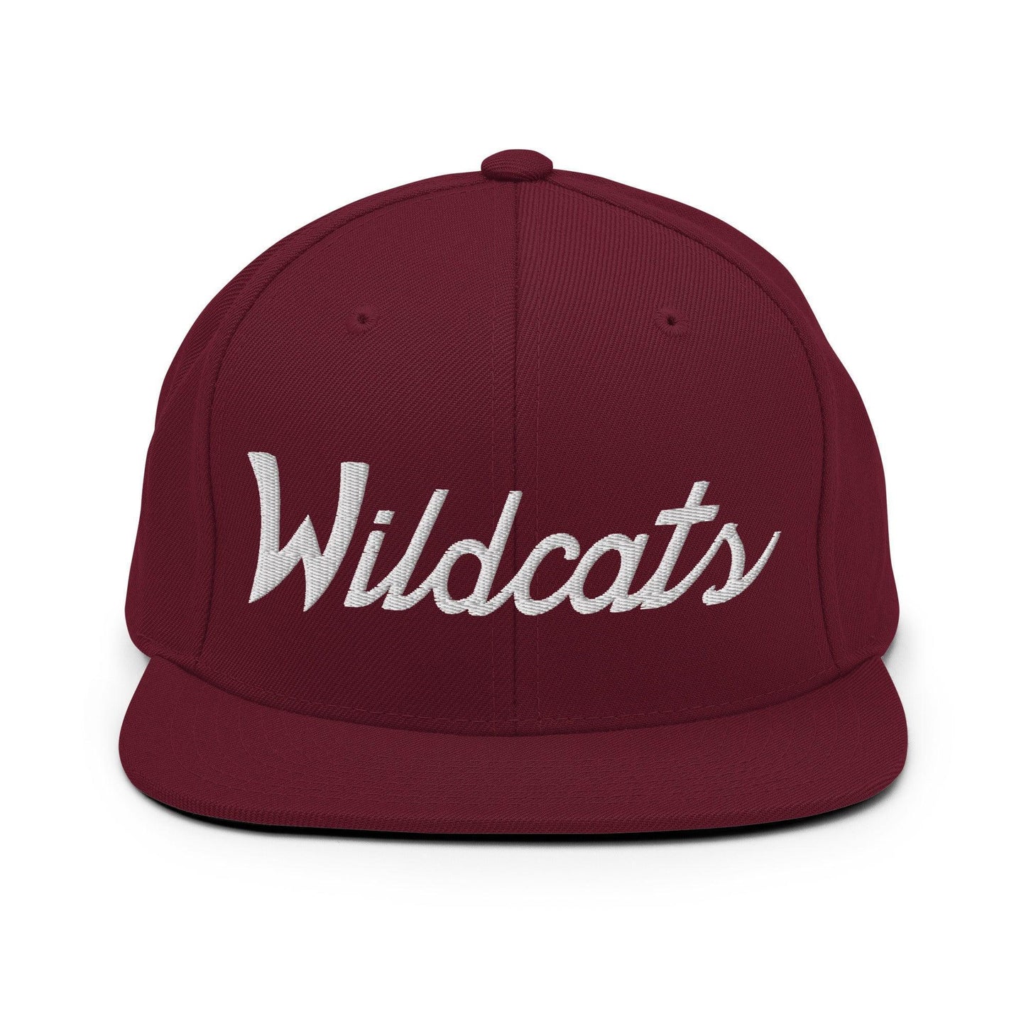 Wildcats School Mascot Script Snapback Hat Maroon