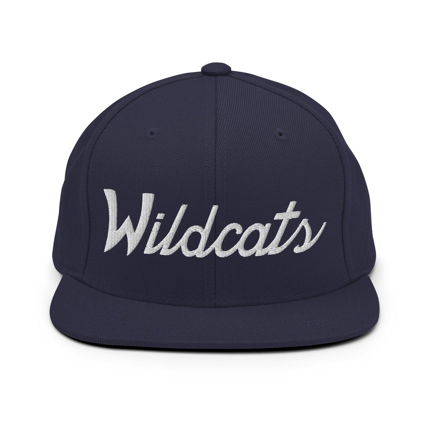 Wildcats School Mascot Script Snapback Hat Navy
