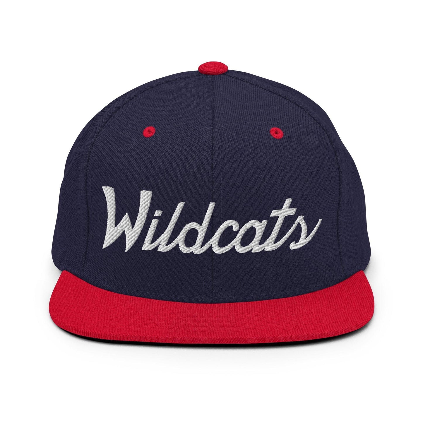 Wildcats School Mascot Script Snapback Hat Navy/ Red