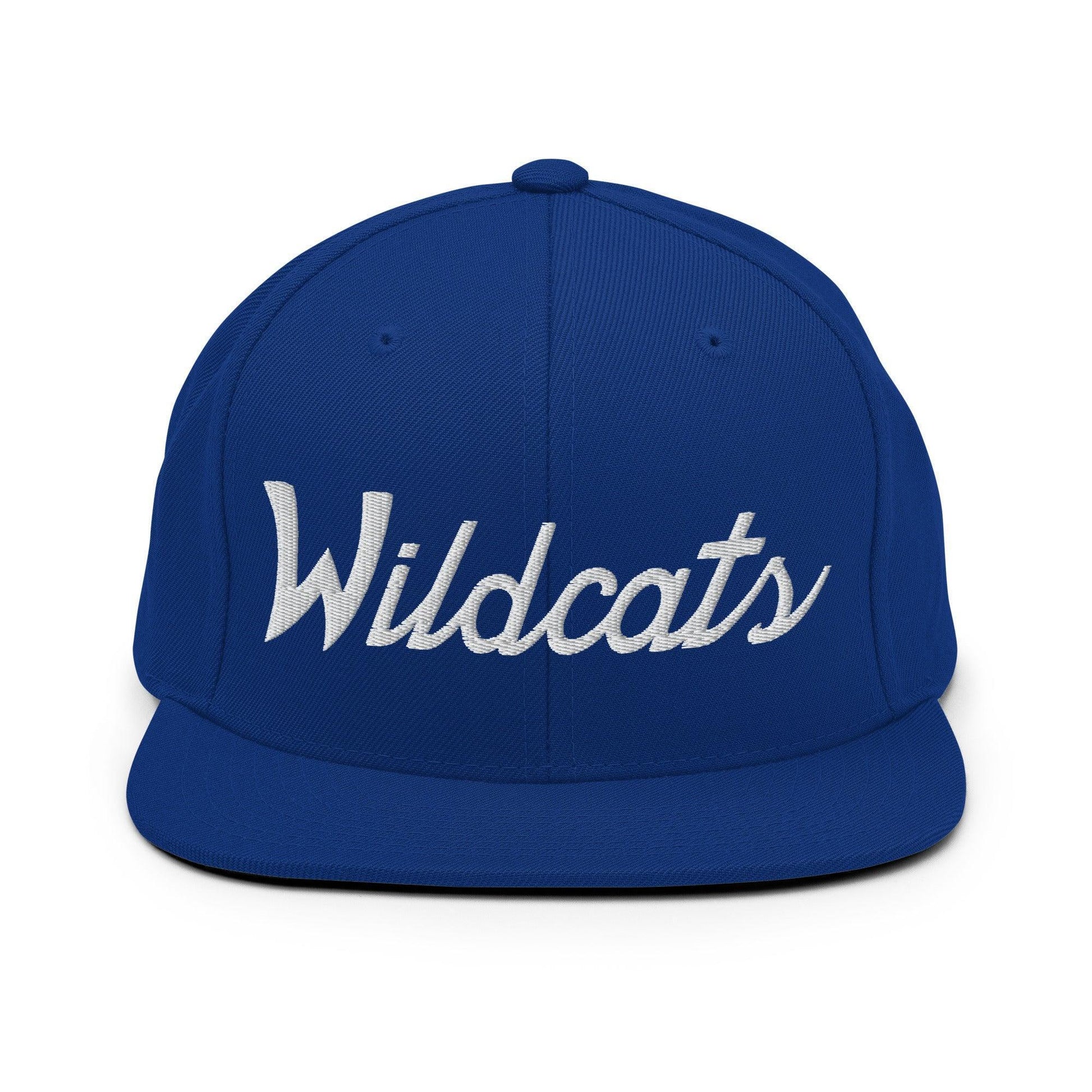 Wildcats School Mascot Script Snapback Hat Royal Blue