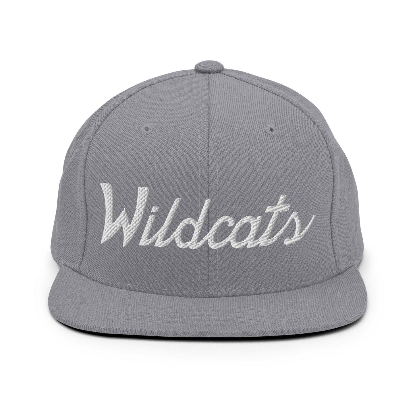 Wildcats School Mascot Script Snapback Hat Silver