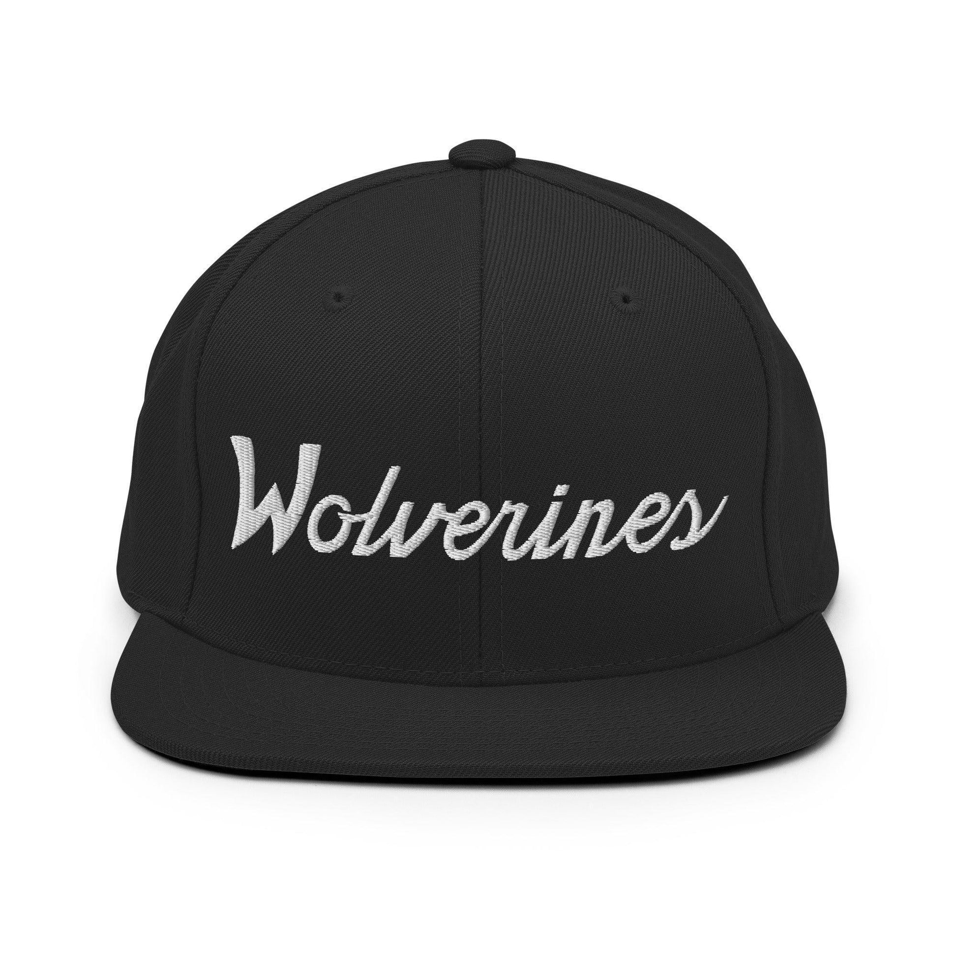 Wolverines School Mascot Script Snapback Hat Black