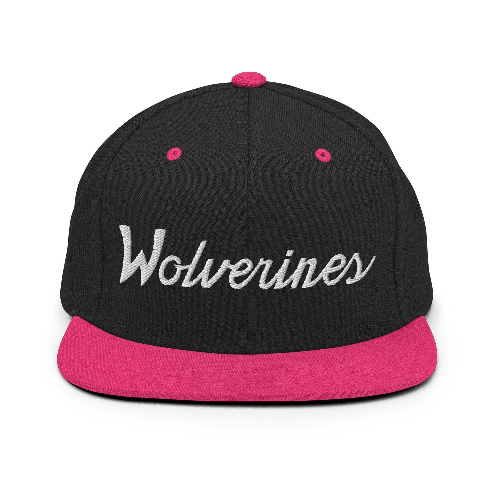 Wolverines School Mascot Script Snapback Hat Black/ Neon Pink