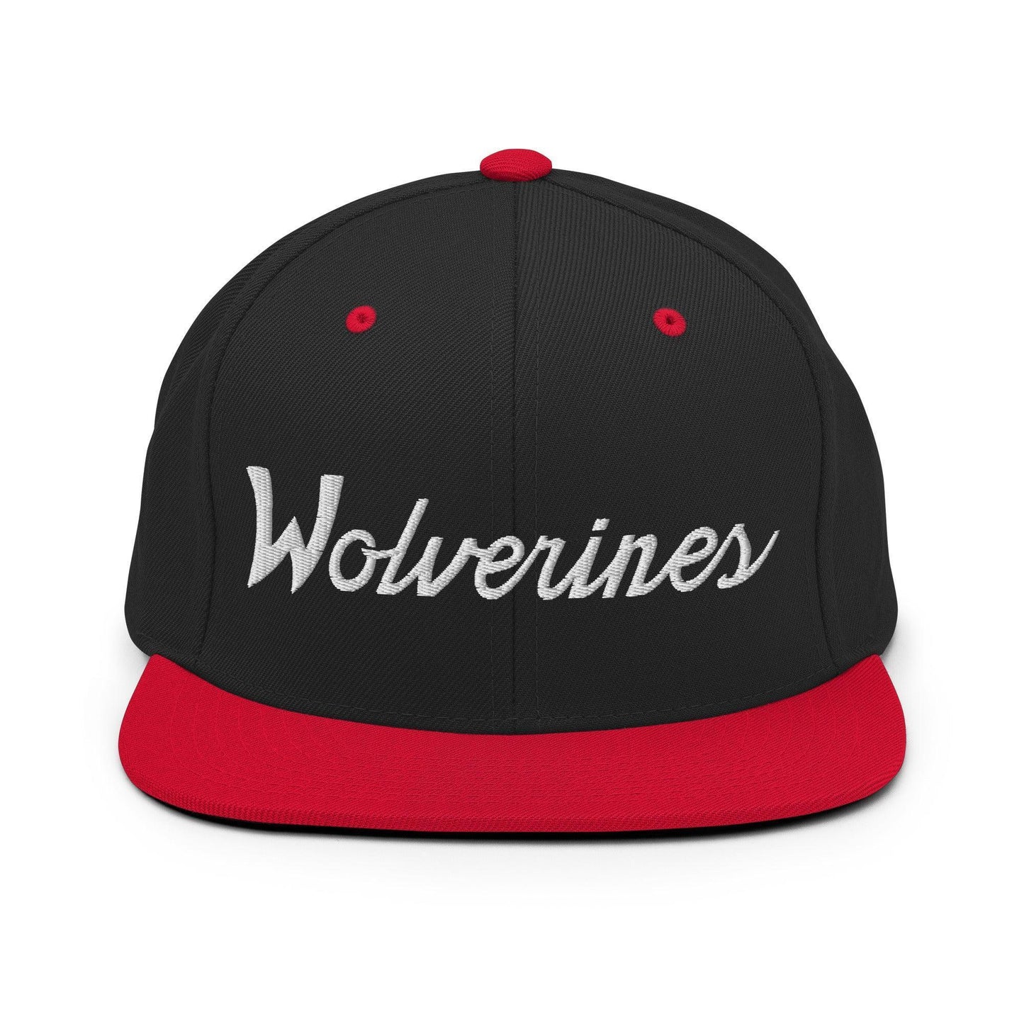 Wolverines School Mascot Script Snapback Hat Black/ Red
